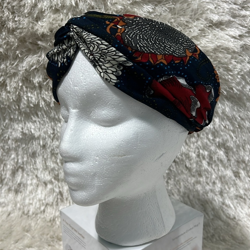 NWOT Floral Scarf Print Turban Twist Style Fabric Headband OSFA Blue Orange Red